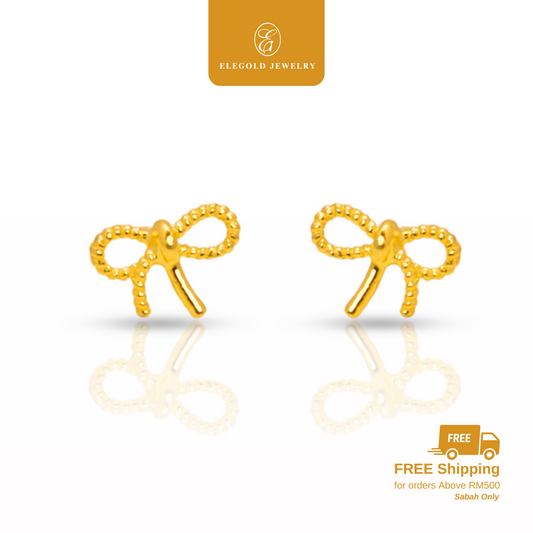 916 Gold Trendy Plain Simple Rope Stud Earrings | Anting-anting Tali Plain Fesyen Emas 916 | Elegold