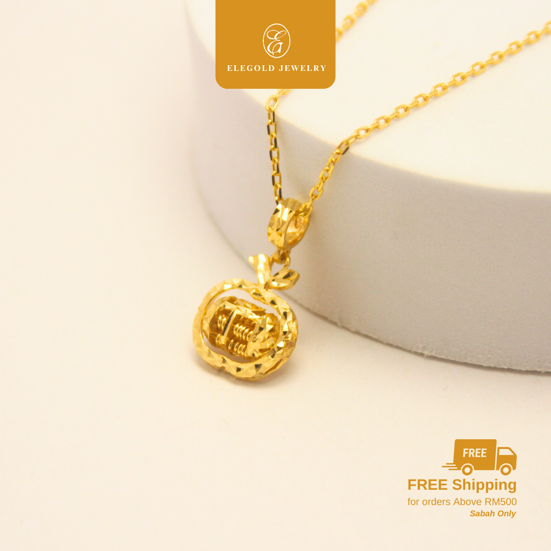 916 Gold Round Fashion Abascus Apple Shiny Pendant | Loket Kilat Epal Abakus Emas 916 | Elegold