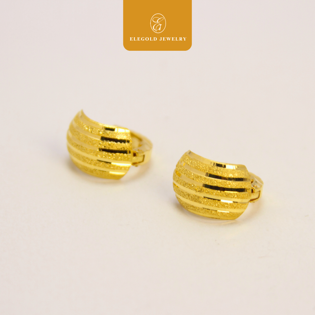 916 Gold Luxury Sandy Trendy Shiny Bold Earrings | Subang Kilat Fesyen Trendy Emas 916 | Elegold