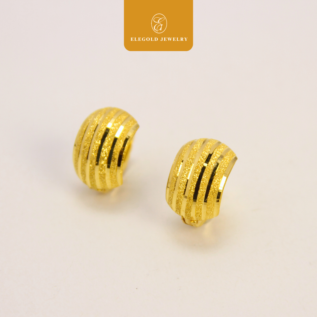 916 Gold Luxury Sandy Trendy Shiny Bold Earrings | Subang Kilat Fesyen Trendy Emas 916 | Elegold
