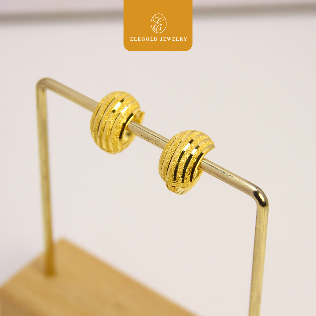 916 Gold Luxury Sandy Trendy Shiny Bold Earrings | Subang Kilat Fesyen Trendy Emas 916 | Elegold