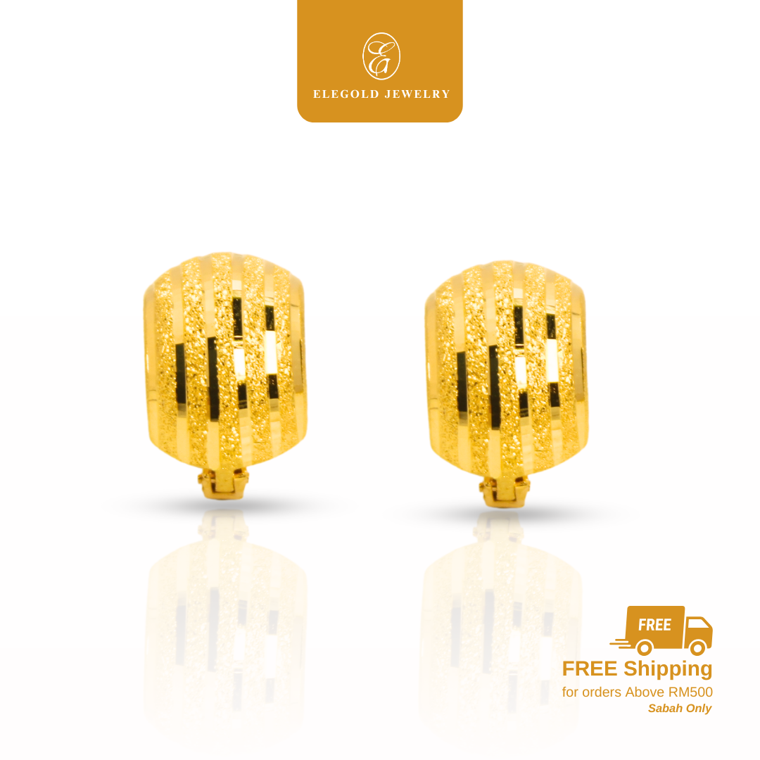 916 Gold Luxury Sandy Trendy Shiny Bold Earrings | Subang Kilat Fesyen Trendy Emas 916 | Elegold
