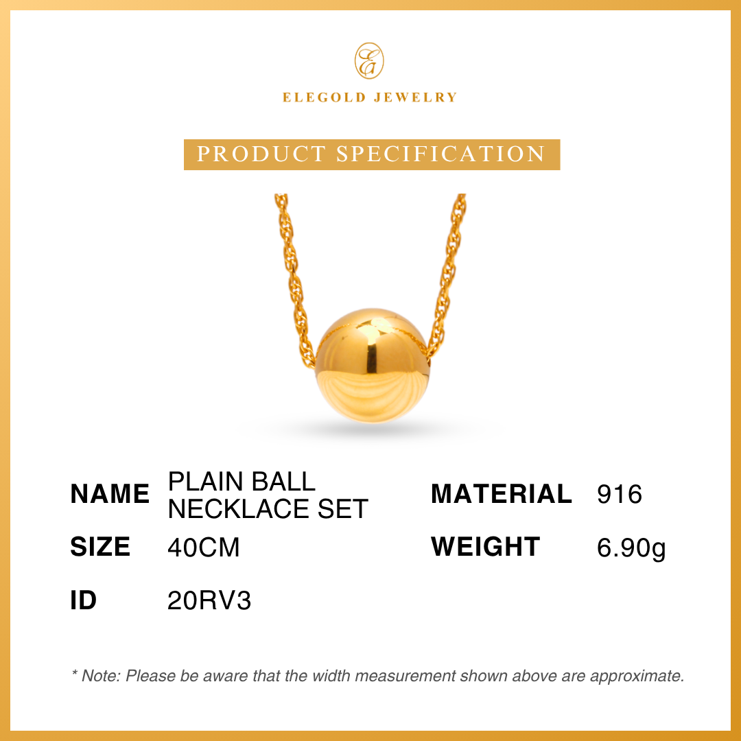 916G Smooth Round Necklace Pendant Set Necklace Elegold - 20RV3
