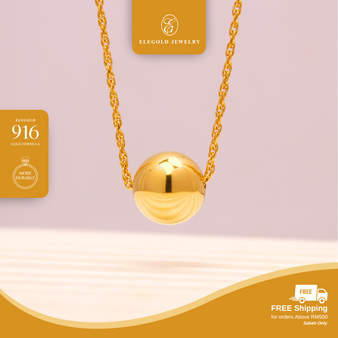 916G Smooth Round Necklace Pendant Set Necklace Elegold - 20RV3