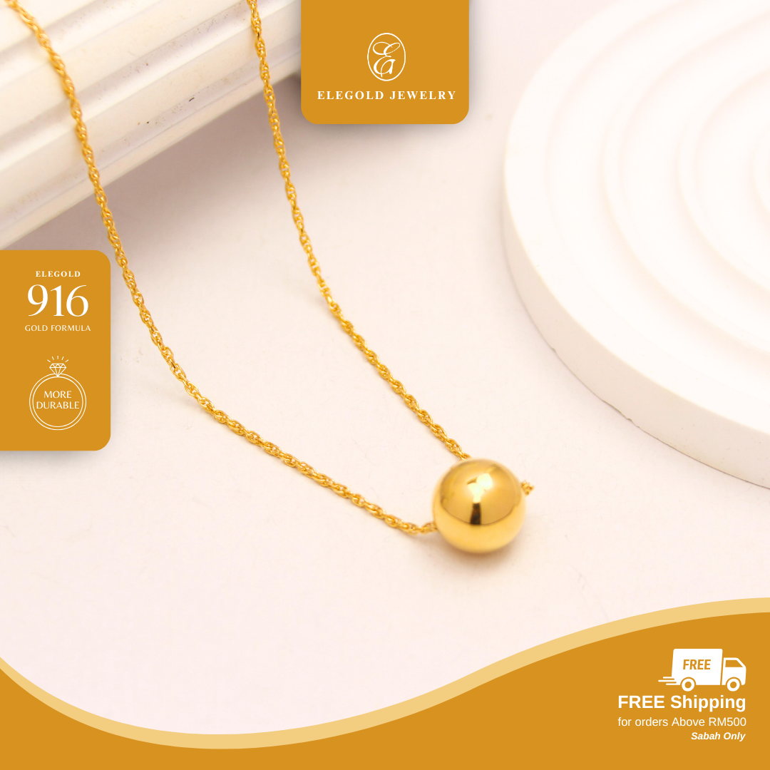 916G Smooth Round Necklace Pendant Set Necklace Elegold - 20RV3