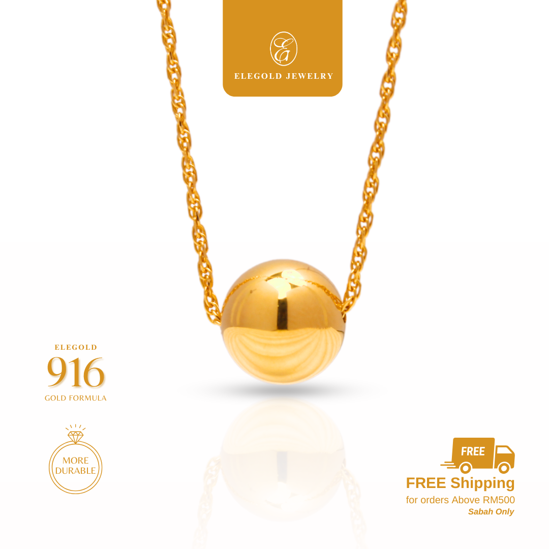 916G Smooth Round Necklace Pendant Set Necklace Elegold - 20RV3