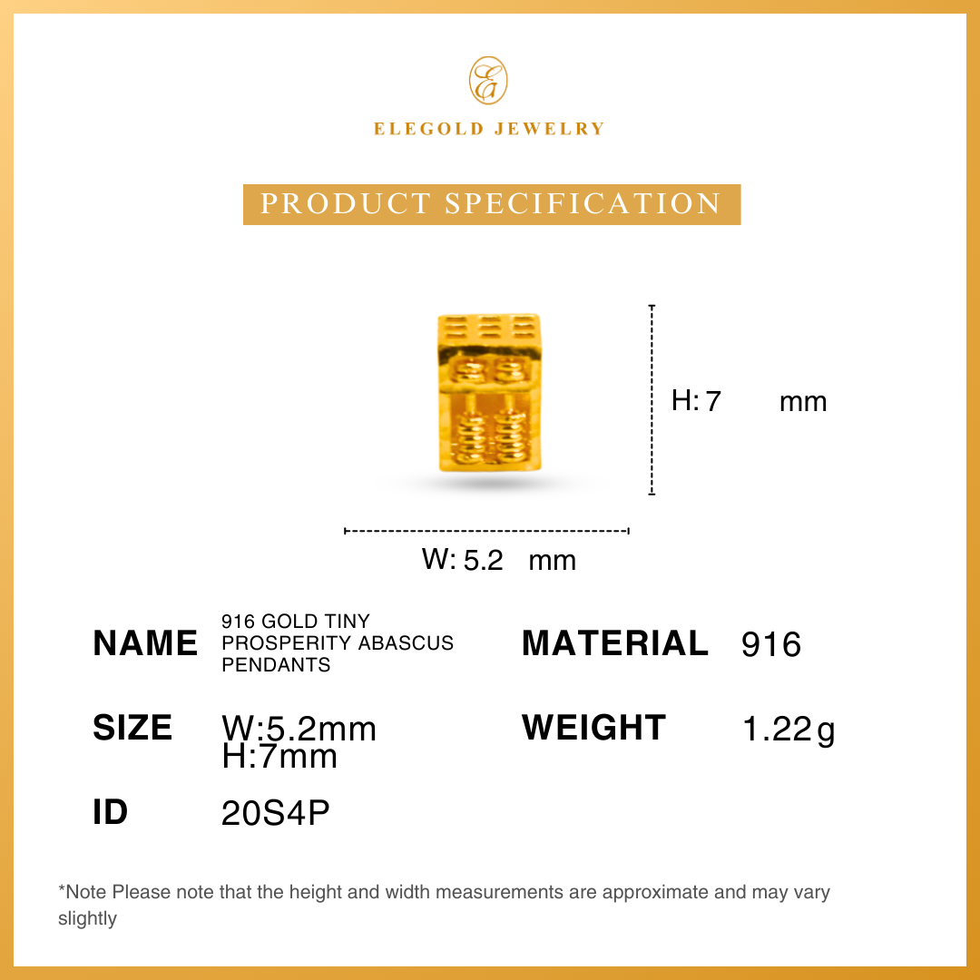 916 Gold Tiny Prosperity Abascus Pendants | Elegold