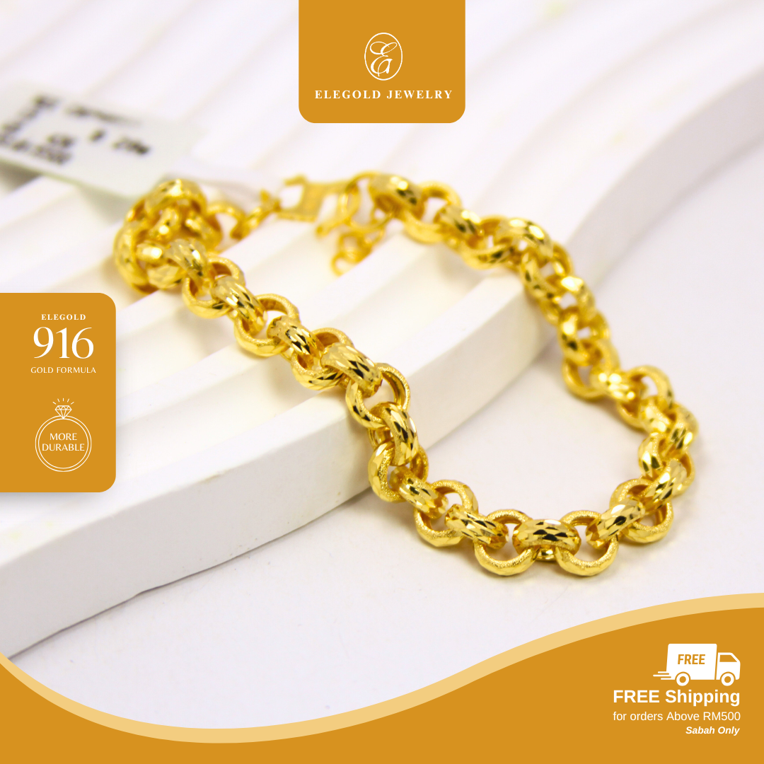 Luxury Solid Shiny Cut & Sandy Finishing Gold Bracelet Elegold