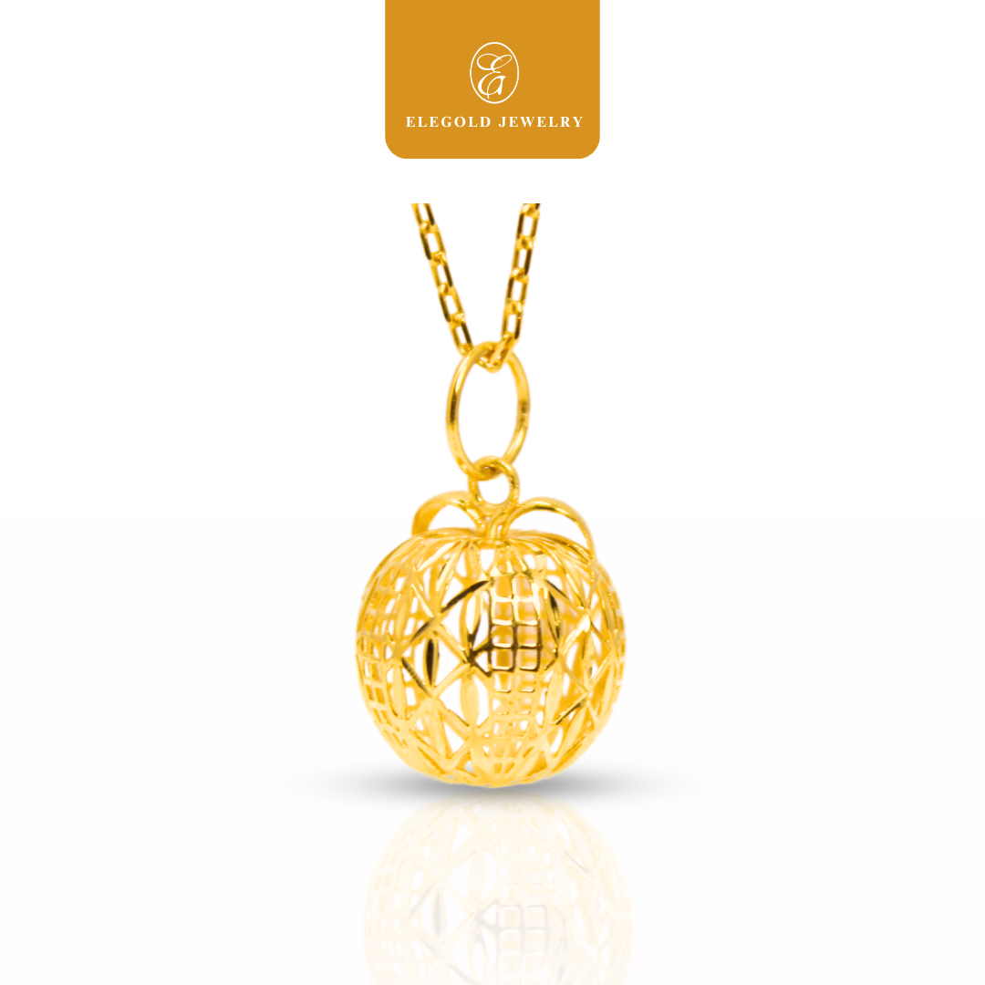 Orange Shiny Cut Pendant Hallow Gold Pendant Elegold