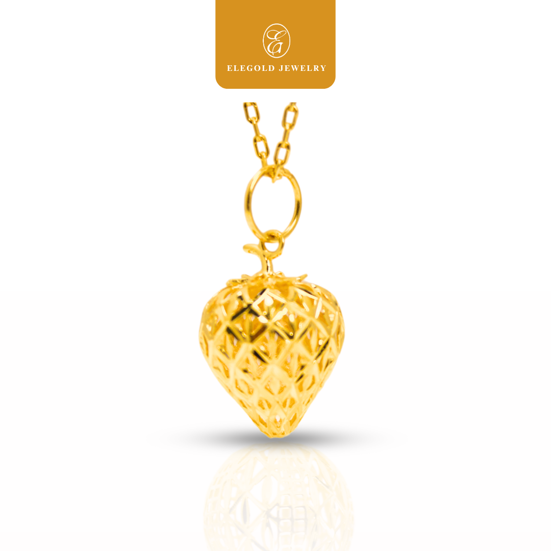 Strawberry Shiny Cut Pendant Hallow Gold Pendant Elegold