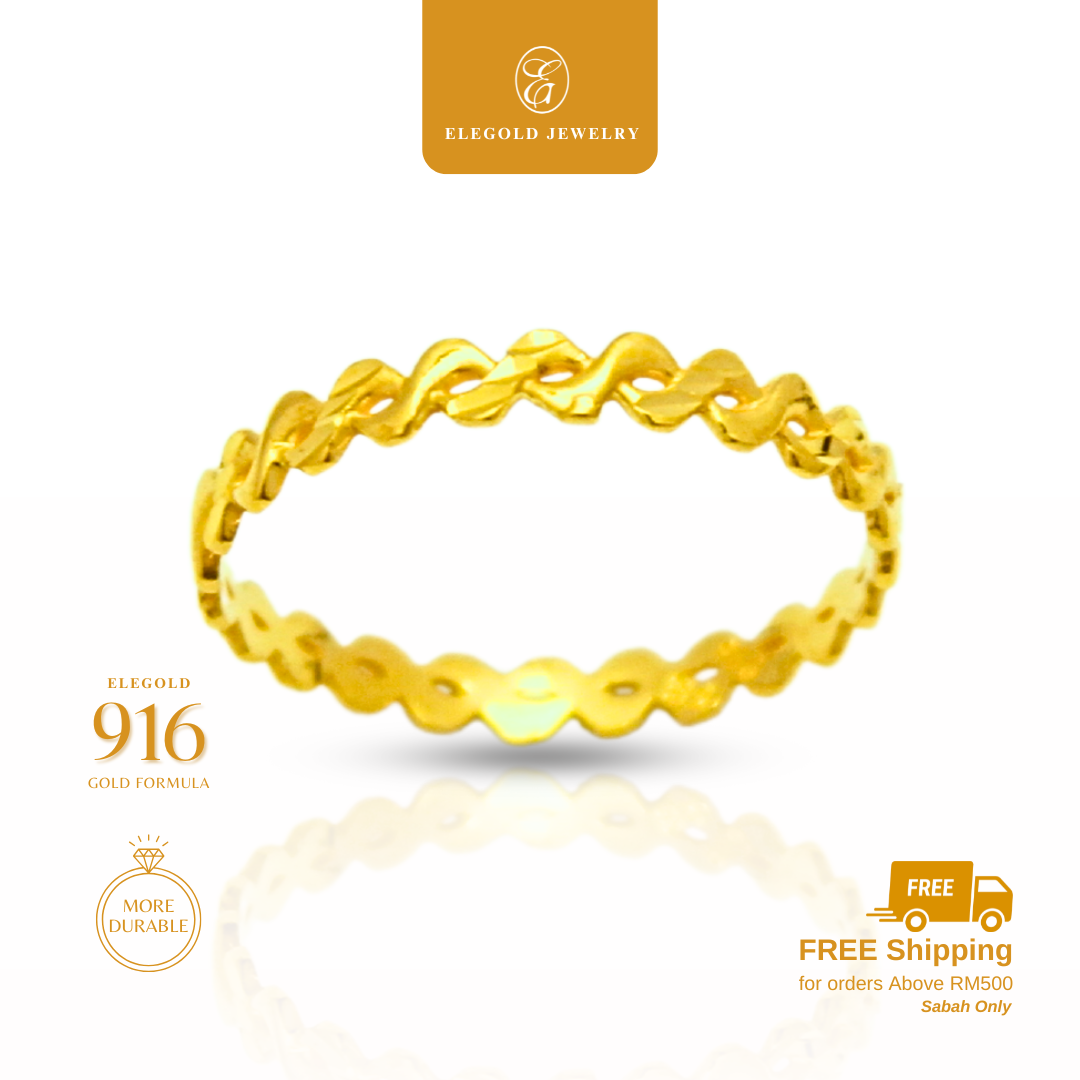 916/22K Gold 1g Plain Wave Fesyen Ring Elegold