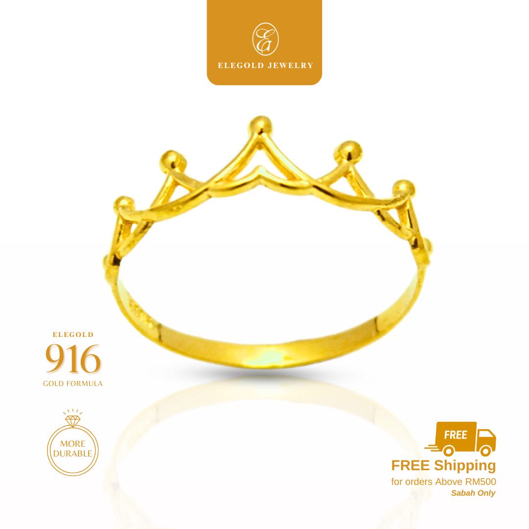 916/22K Gold 1g Plain Crown Ring Elegold
