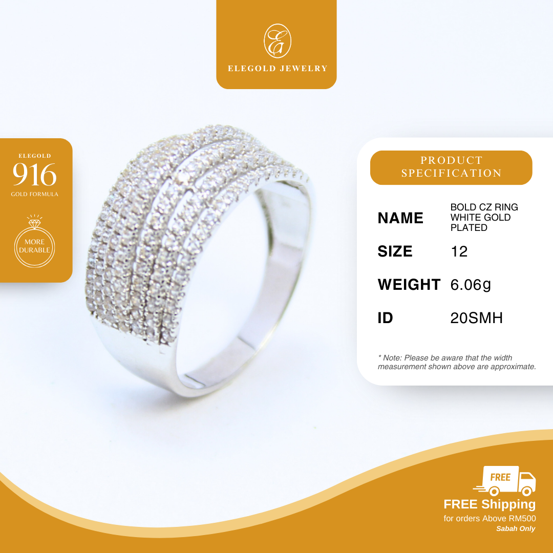 Bold CZ Ring White Gold Plated Gold Ring Elegold