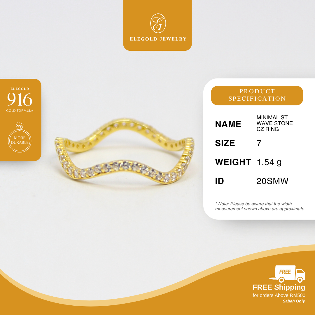 Minimalist Wave Stone CZ Ring Collection Gold Ring Elegold