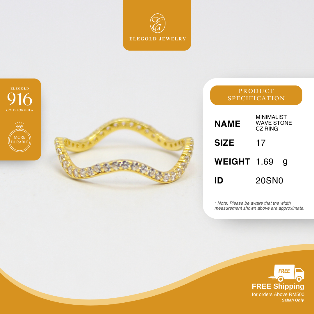 Minimalist Wave Stone CZ Ring Collection Gold Ring Elegold
