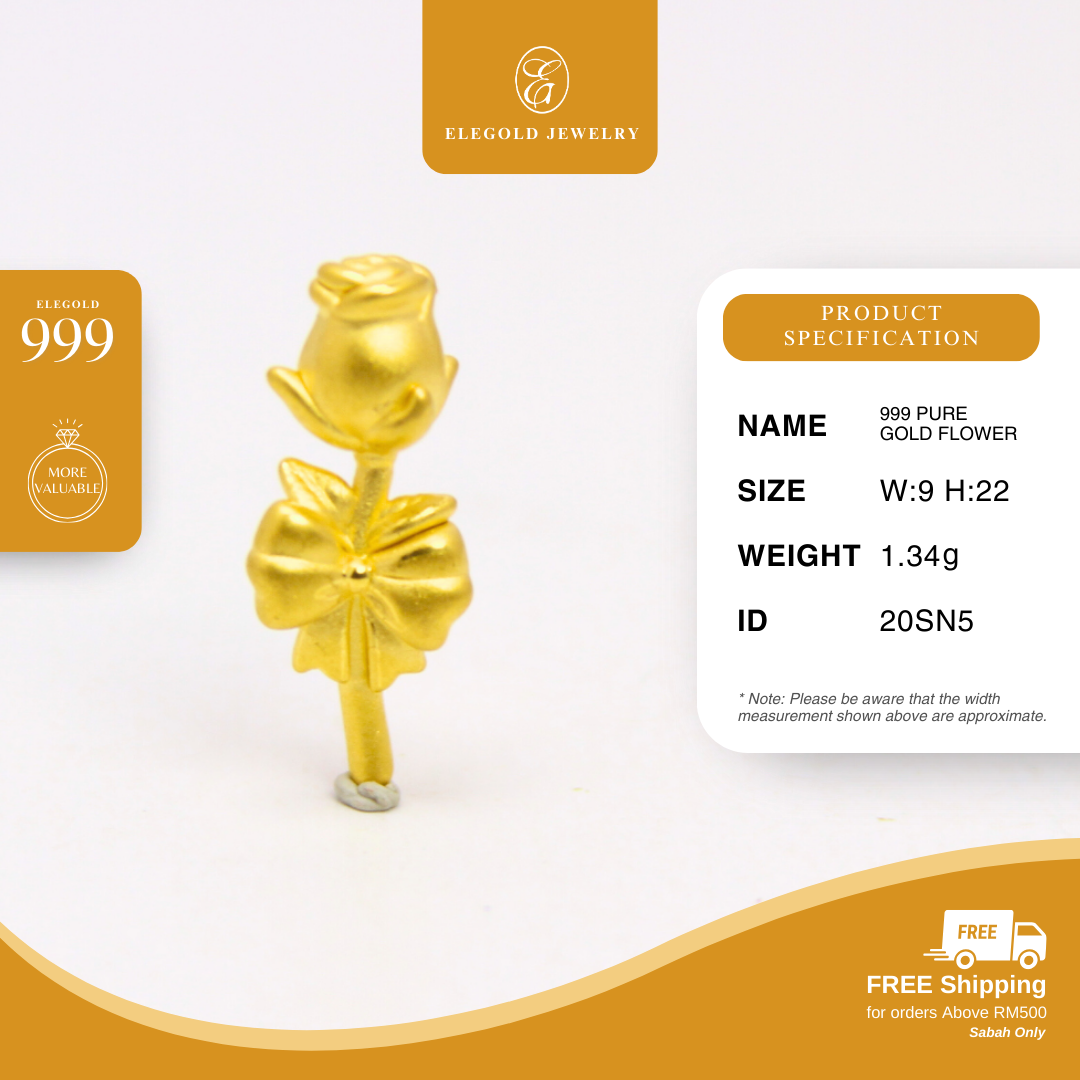 999 Pure Gold Flower Gold Pendant Elegold