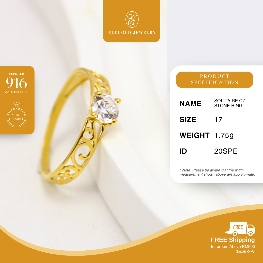 Solitaire CZ Stone Ring Gold Ring Elegold