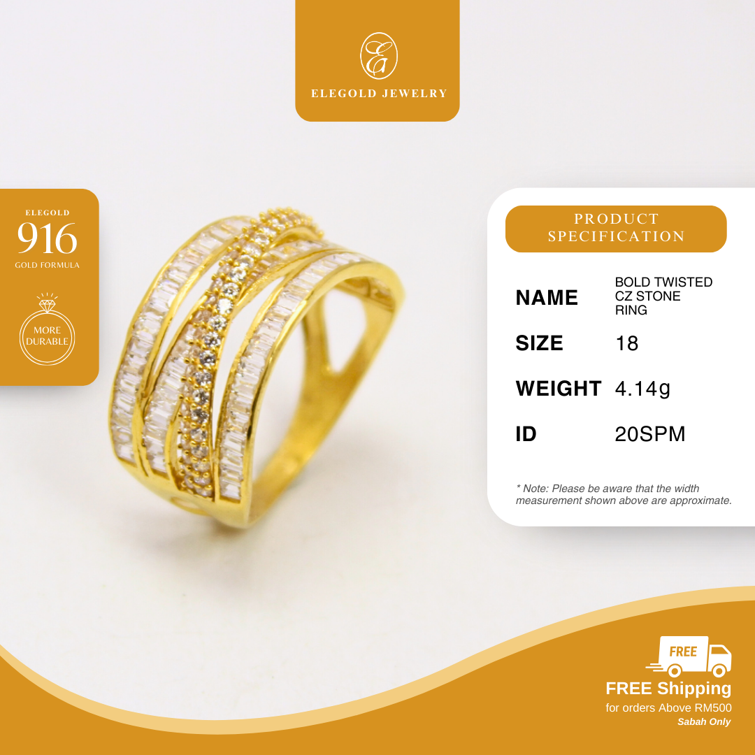 Bold Twisted CZ Stone Ring Gold Ring Elegold