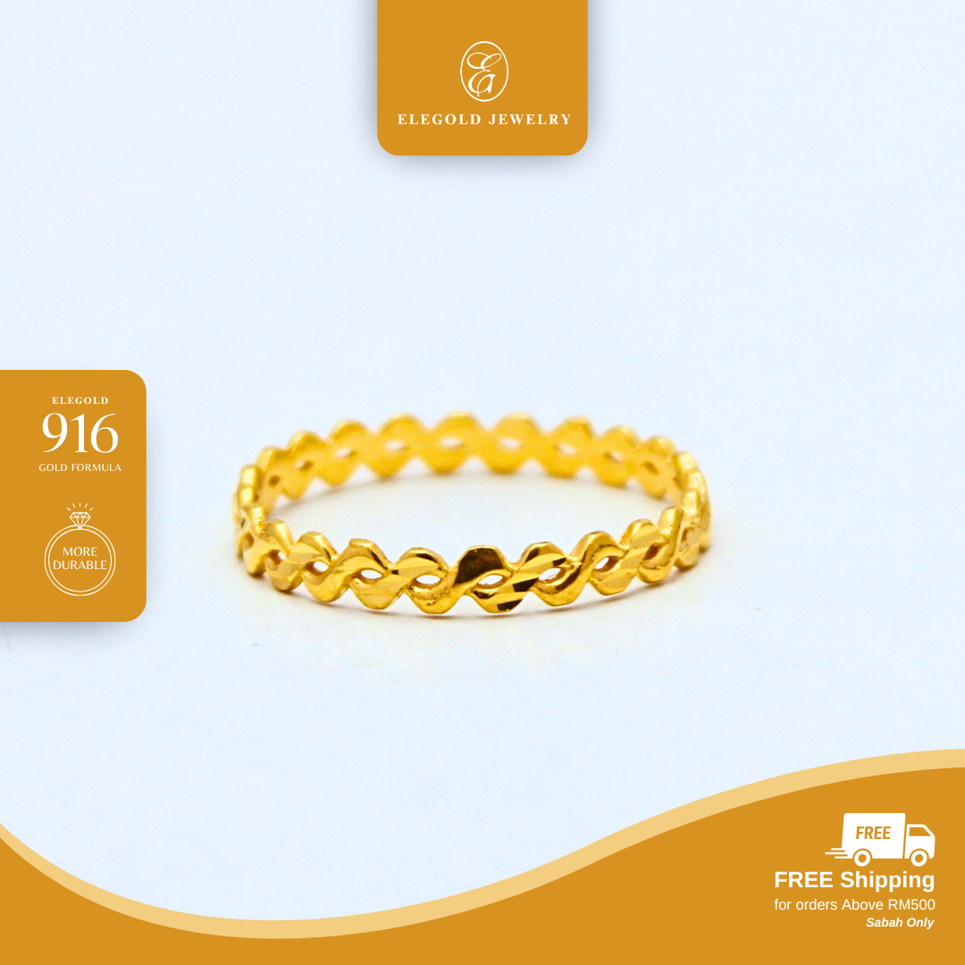 916/22K Gold 1g Plain Wave Fesyen Ring Elegold