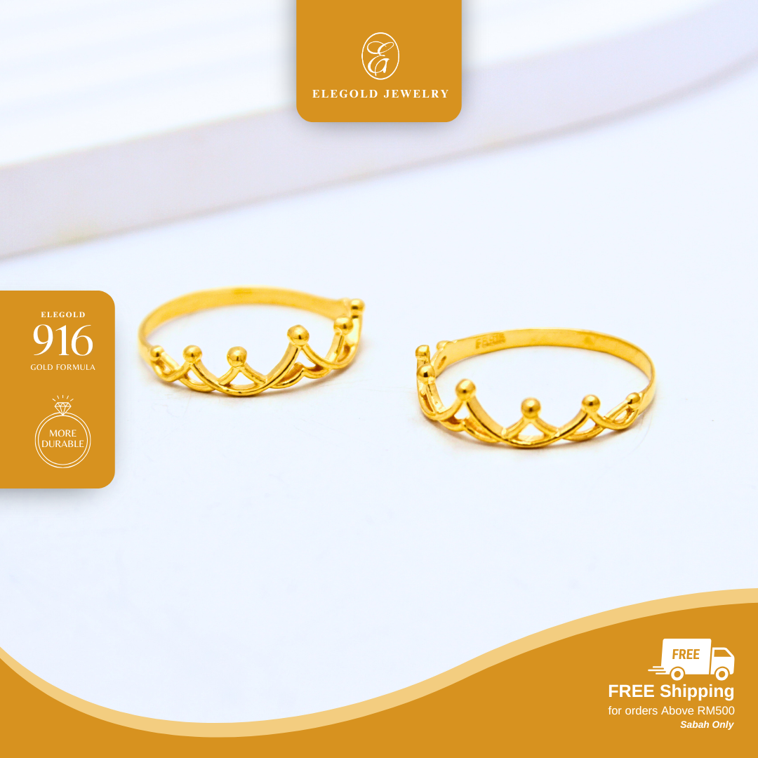 916/22K Gold 1g Plain Crown Ring Elegold