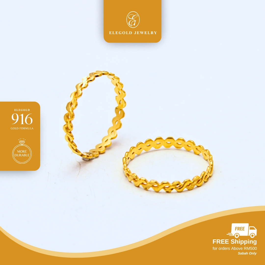 916/22K Gold 1g Plain Wave Fesyen Ring Elegold