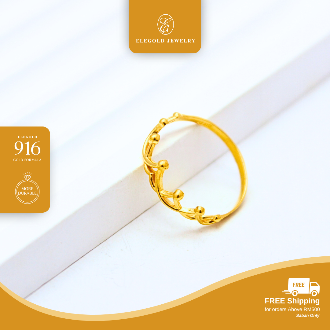 916/22K Gold 1g Plain Crown Ring Elegold