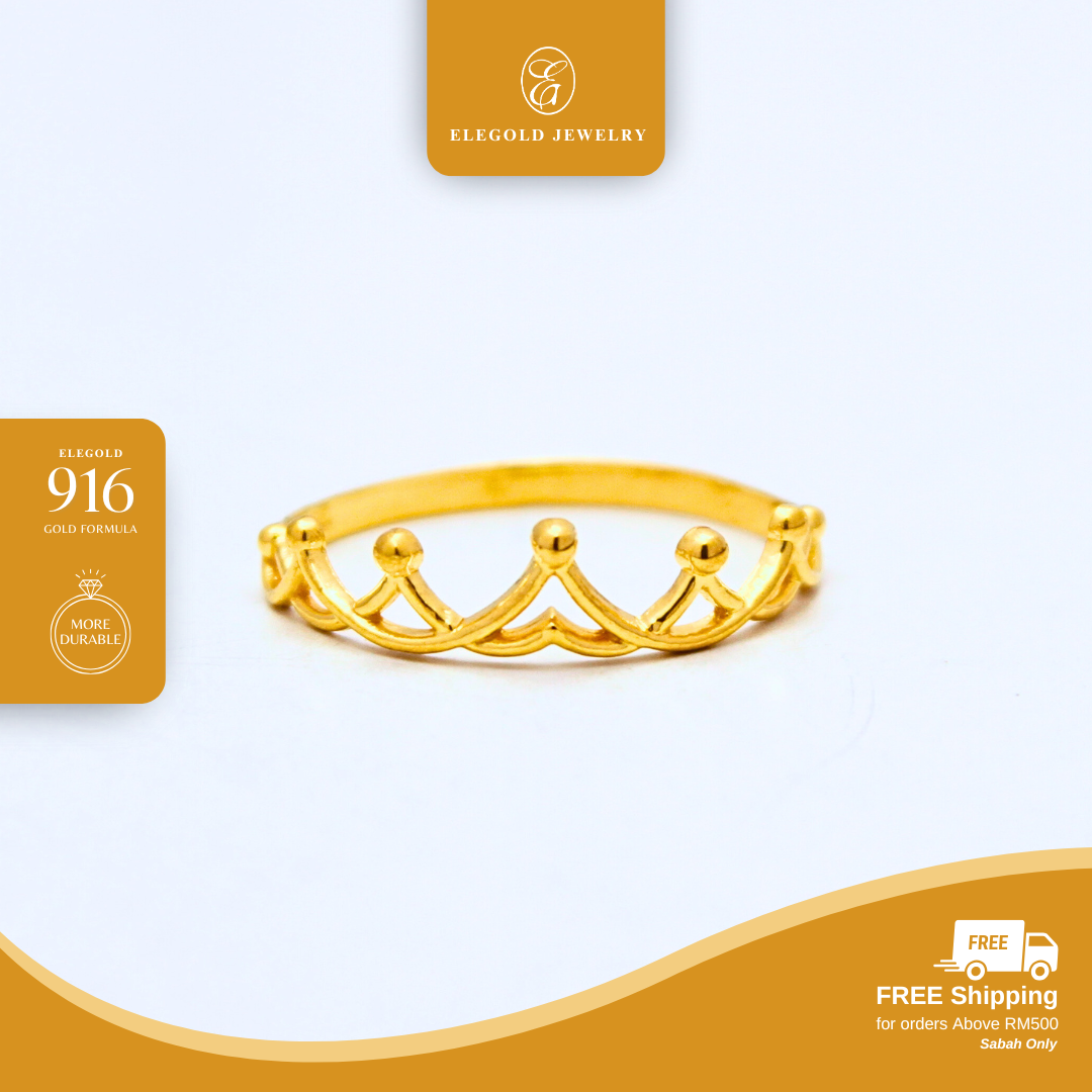 916/22K Gold 1g Plain Crown Ring Elegold