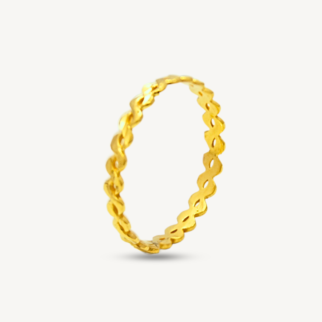 916/22K Gold 1g Plain Wave Fesyen Ring Elegold