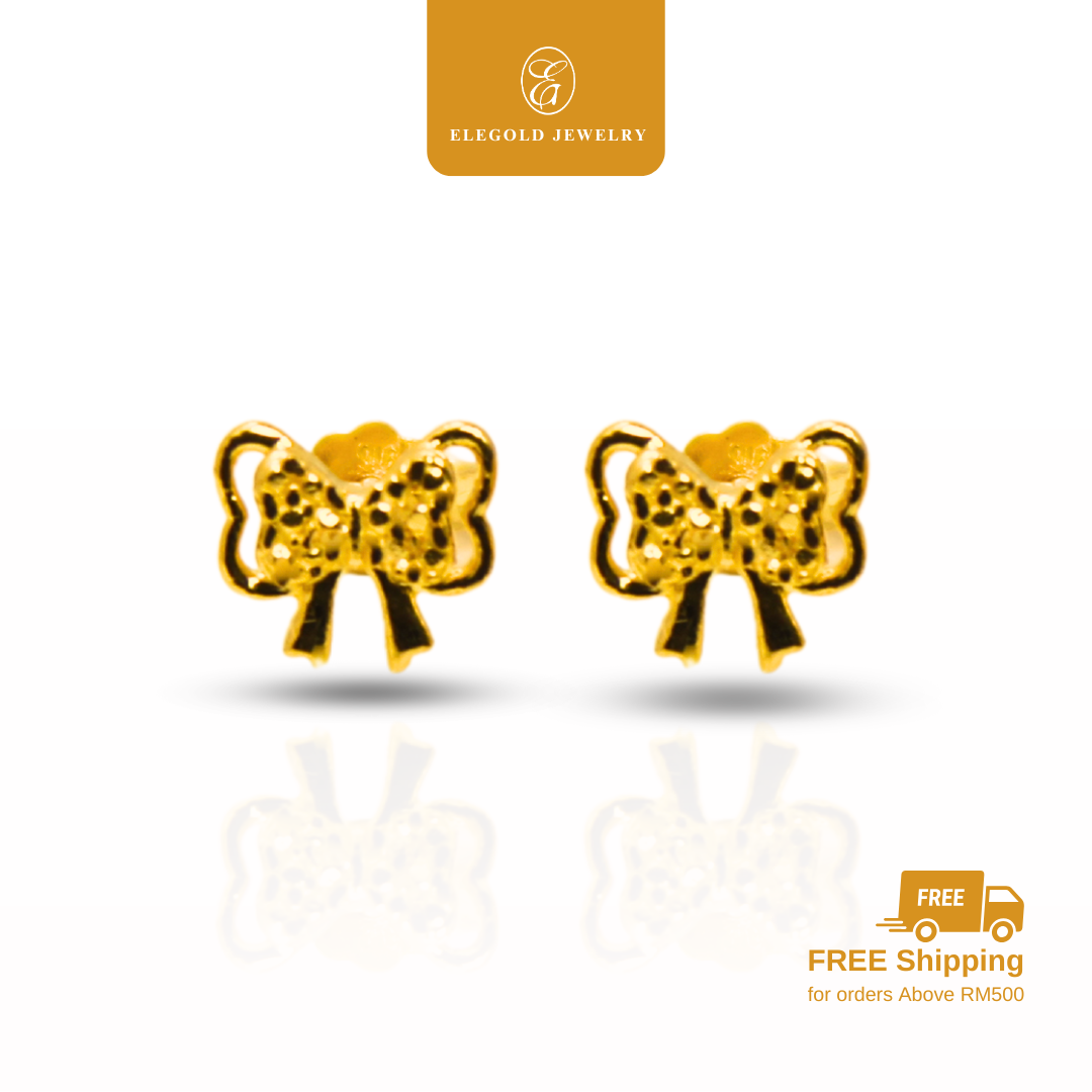 Ribbon Cut Stud Gold Earring Elegold