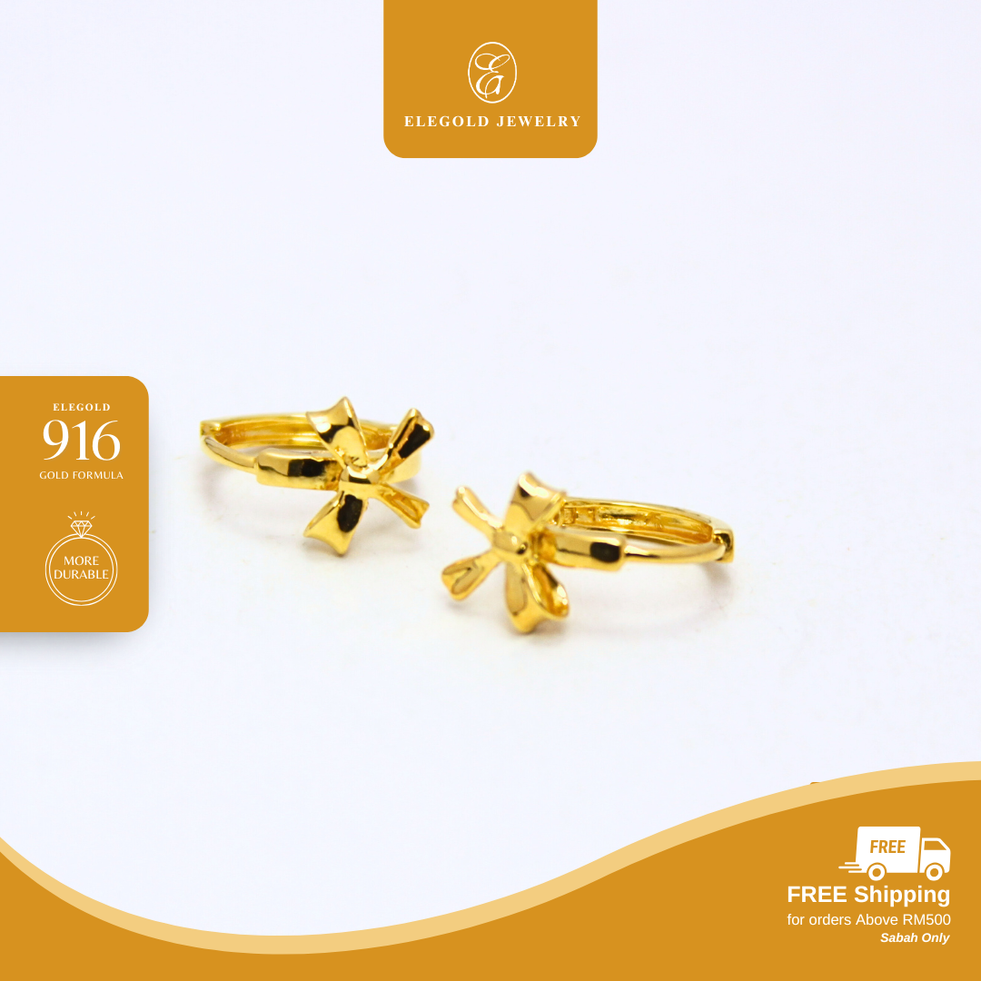 Ribbon Plain Hoop Gold Earring Elegold
