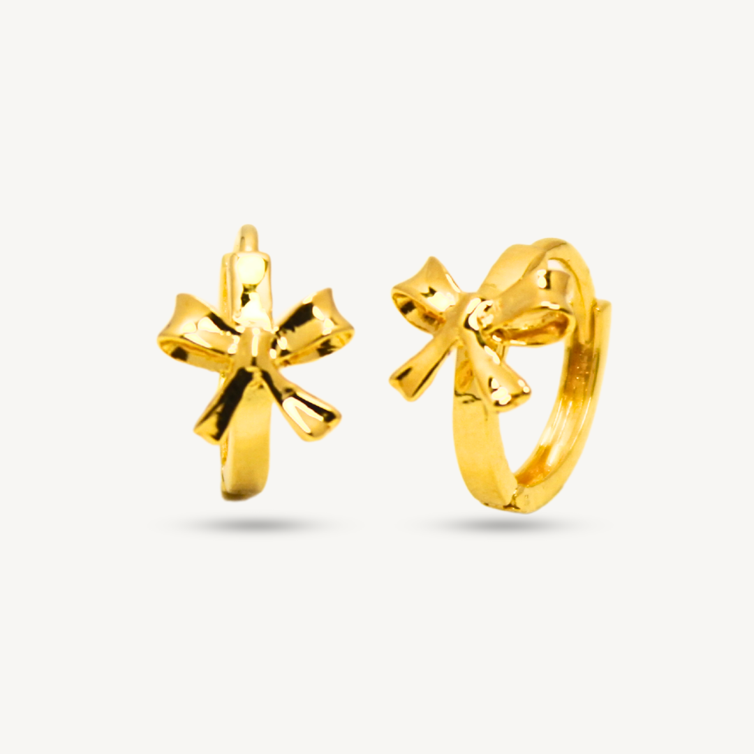 Ribbon Plain Hoop Gold Earring Elegold