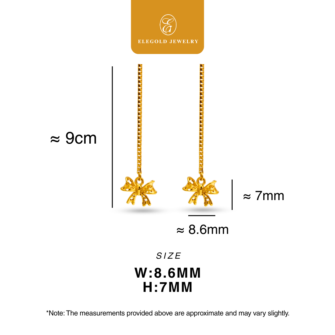 916/22K Gold Ribbon Plain Dangling Earring Elegold