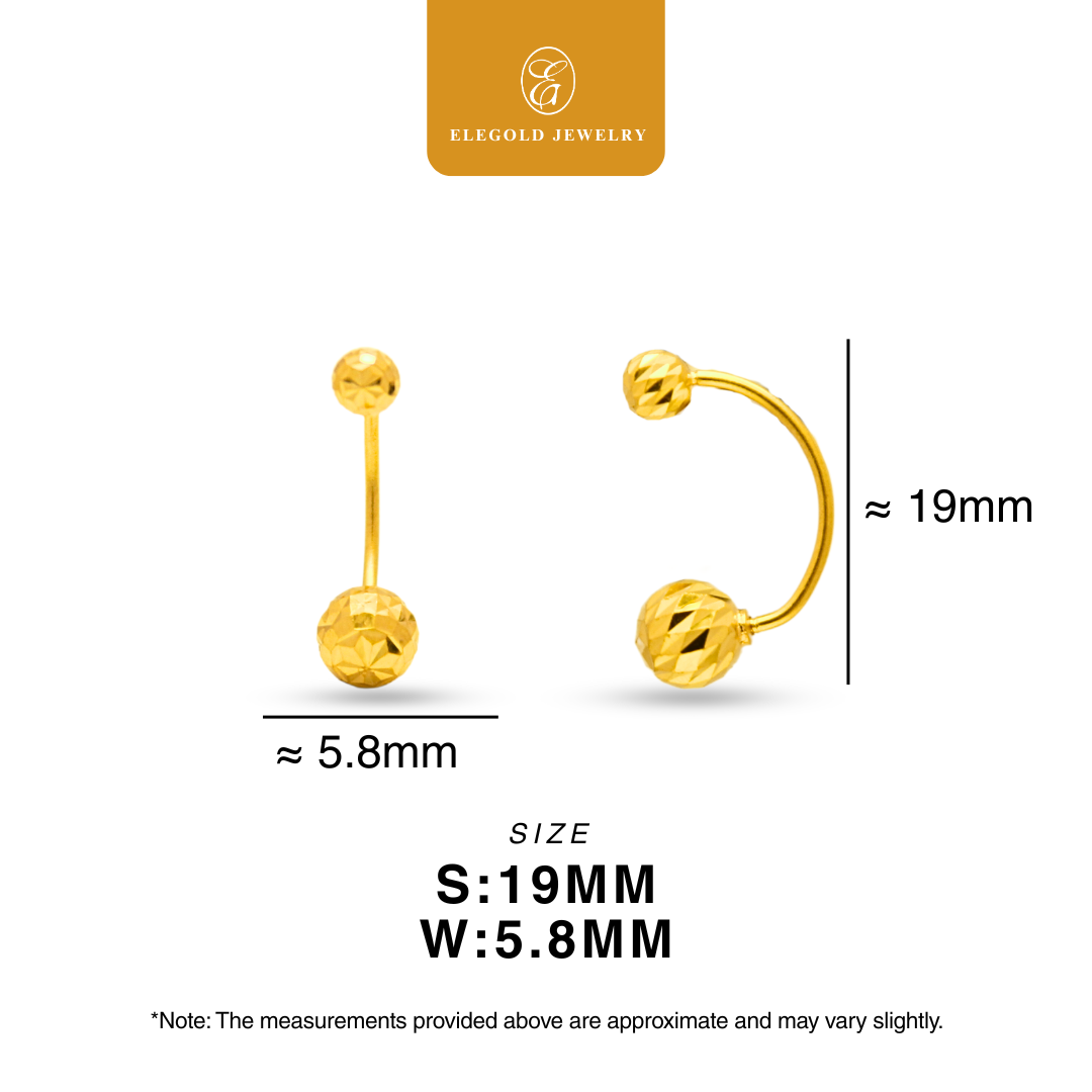 Elegold 916G Shiny Bead Dangling Earring Subang Anting-Anting - 20TD4