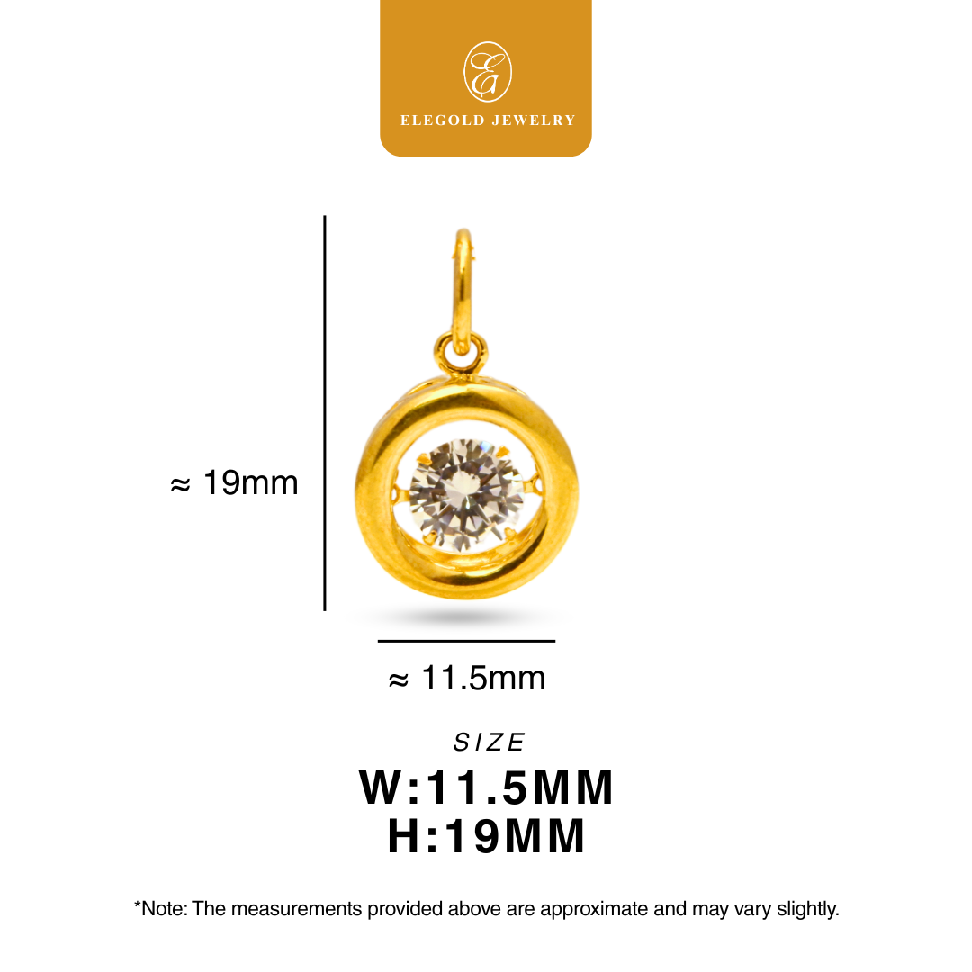 916/22K Gold Round Plain Circle CZ Stone Pendant Elegold