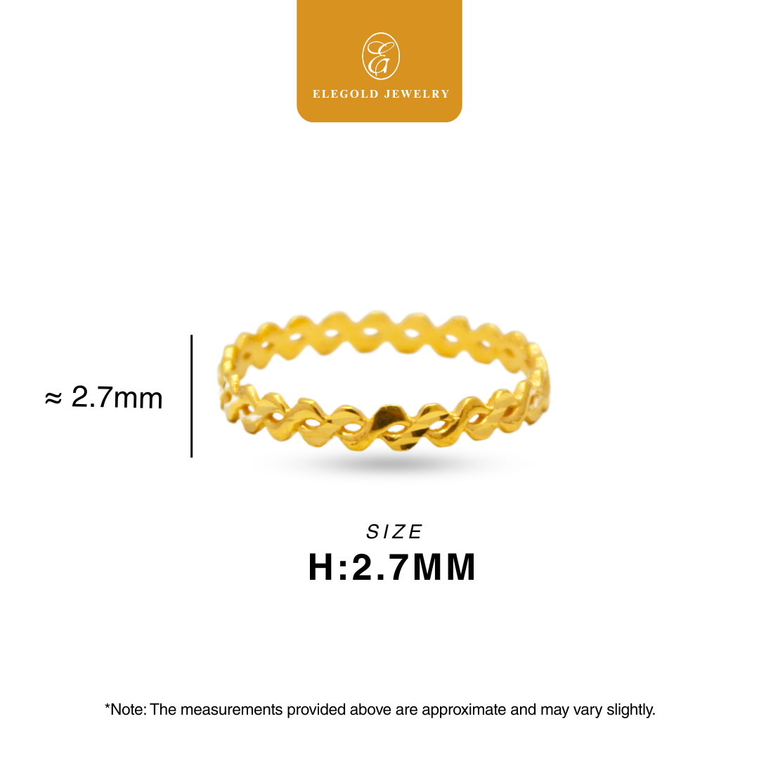 916/22K Gold 1g Plain Wave Fesyen Ring Elegold