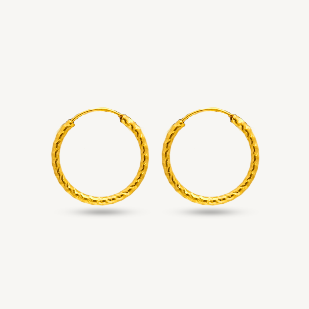 916/22K Gold Plain Textured Hoop Earring Elegold