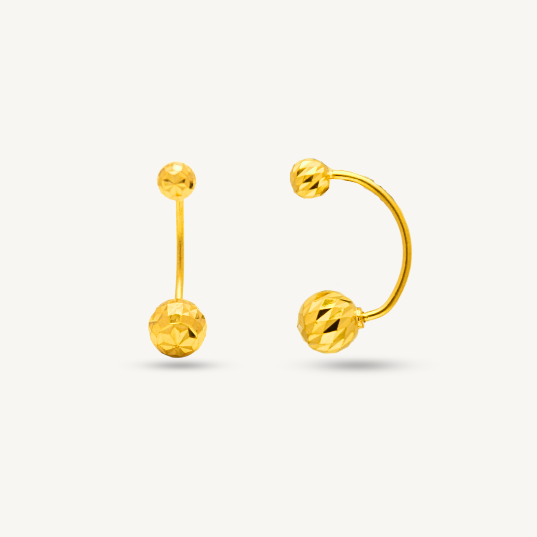 Elegold 916G Shiny Bead Dangling Earring Subang Anting-Anting - 20TD4