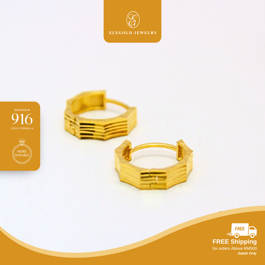 Shiny Cut Knitted Hoop Gold Earring Elegold