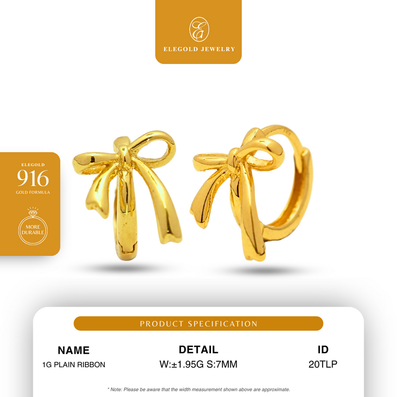916G 1g Plain Ribbon Earring Elegold - 20TLP