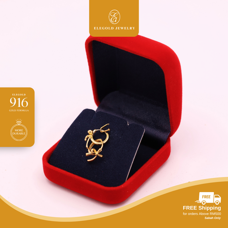 916G 1g Plain Ribbon Earring Elegold - 20TLP