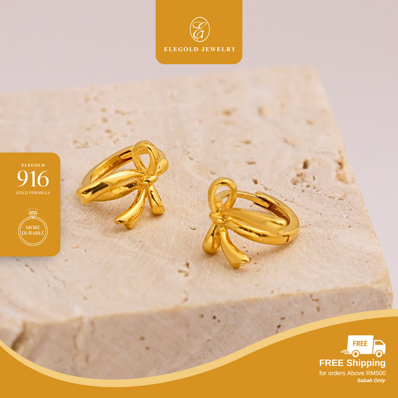 916G 1g Plain Ribbon Earring Elegold - 20TLP