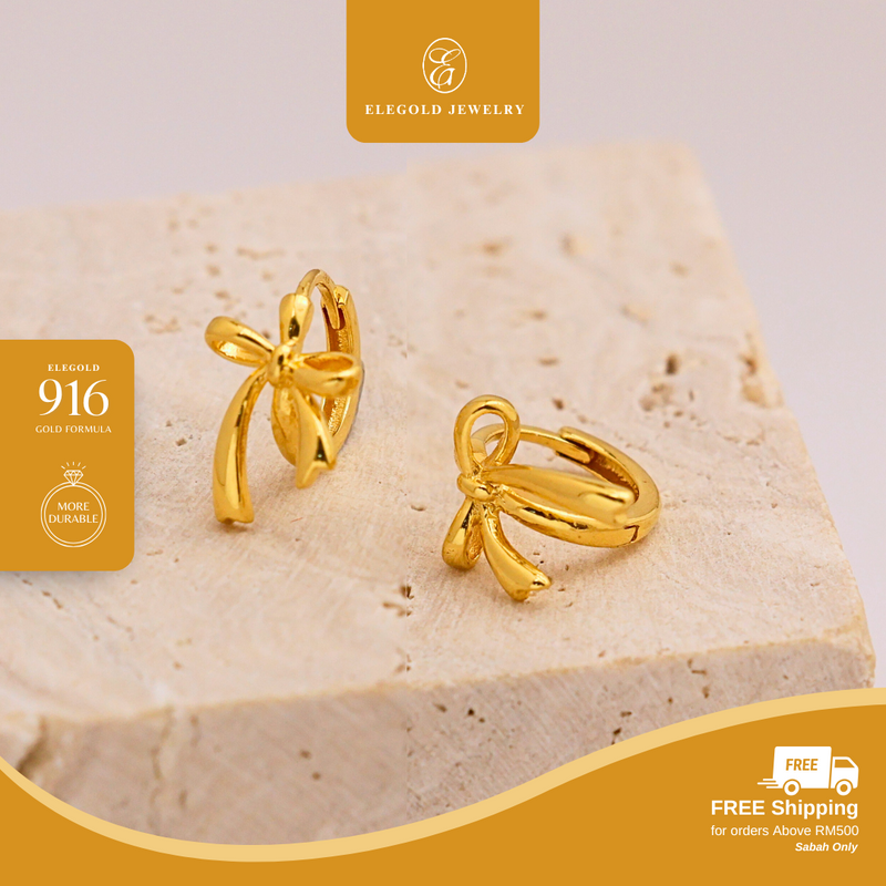 916G 1g Plain Ribbon Earring Elegold - 20TLP