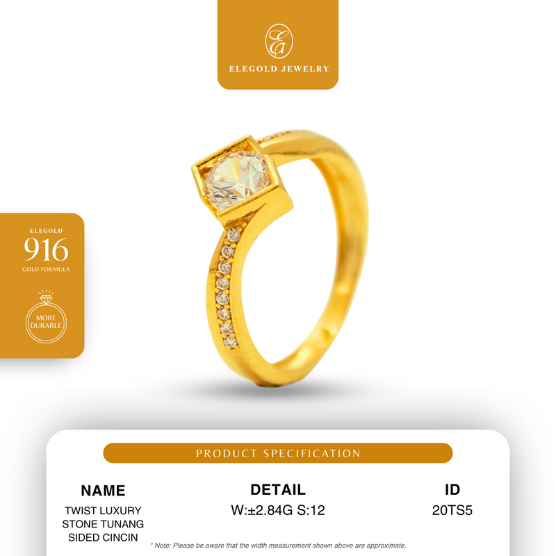 916G Twist Luxury Stone Tunang Sided Cincin Ring Elegold - 20TS6