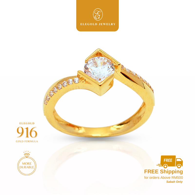 916G Twist Luxury Stone Tunang Sided Cincin Ring Elegold - 20TS6