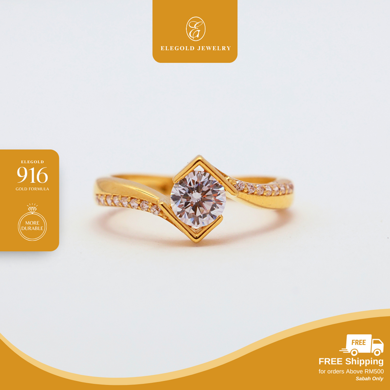 916G Twist Luxury Stone Tunang Sided Cincin Ring Elegold - 20TS6