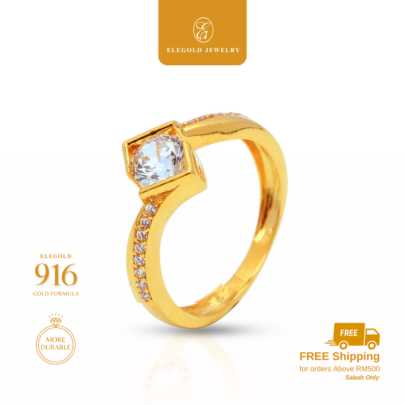 916G Twist Luxury Stone Tunang Sided Cincin Ring Elegold - 20TS6