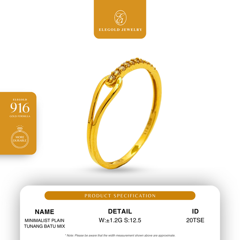 916G Minimalist Plain Tunang Batu Mix Ring Elegold - 20TSF