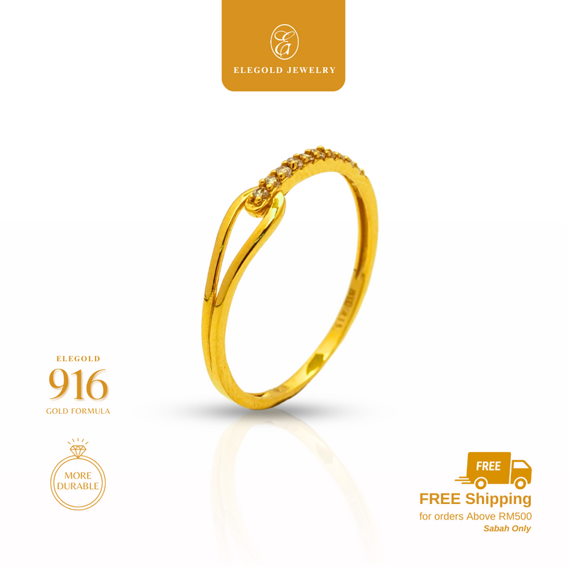 916G Minimalist Plain Tunang Batu Mix Ring Elegold - 20TSF
