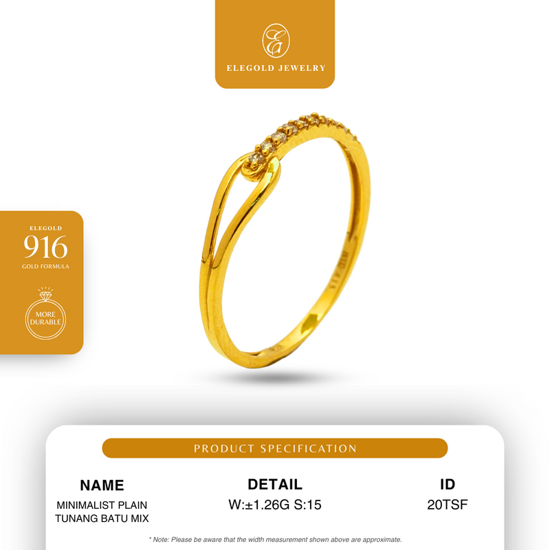 916G Minimalist Plain Tunang Batu Mix Ring Elegold - 20TSF