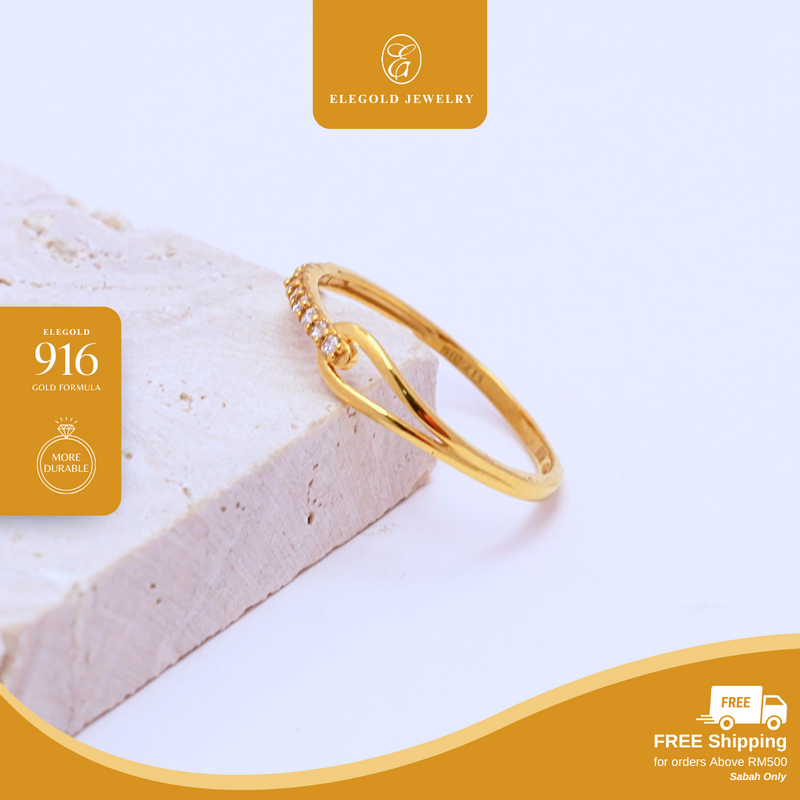 916G Minimalist Plain Tunang Batu Mix Ring Elegold - 20TSF